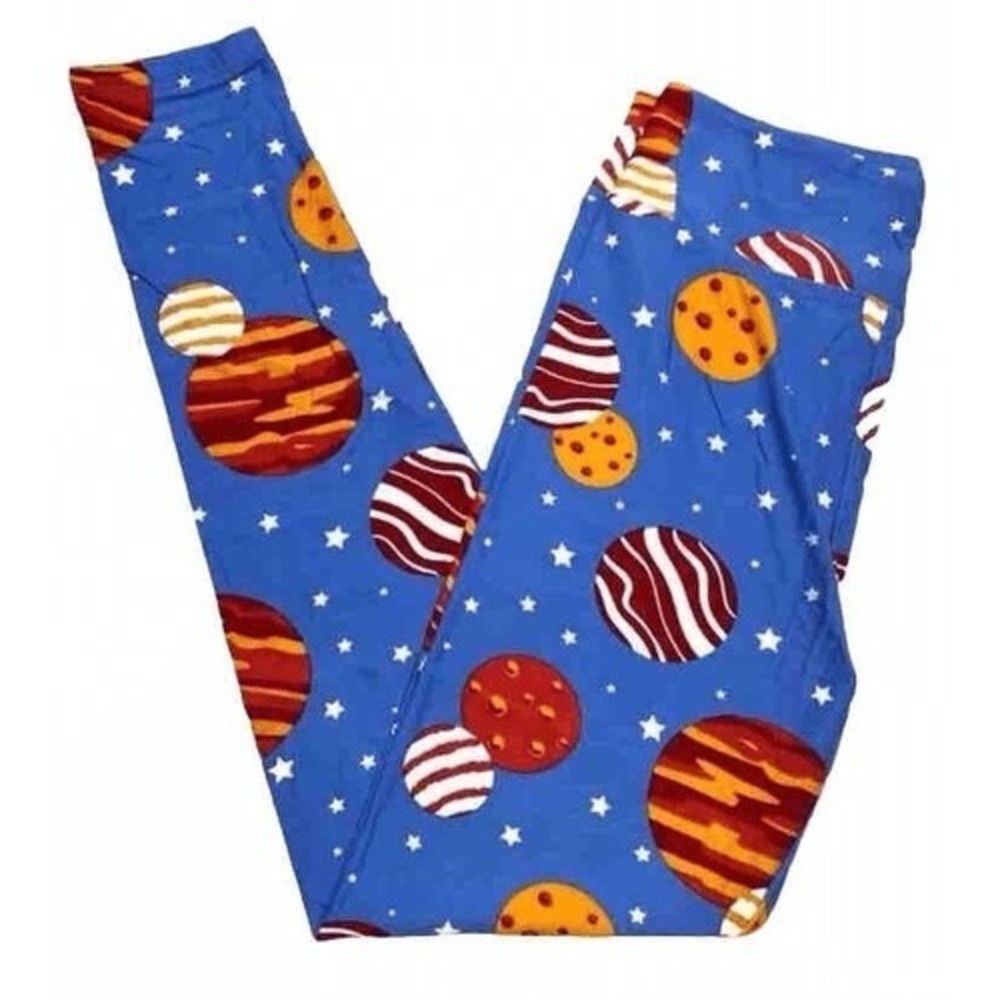 LuLaRoe Womens Leggings Size TC Blue Planets Stars Outer Space Unicorn NWT